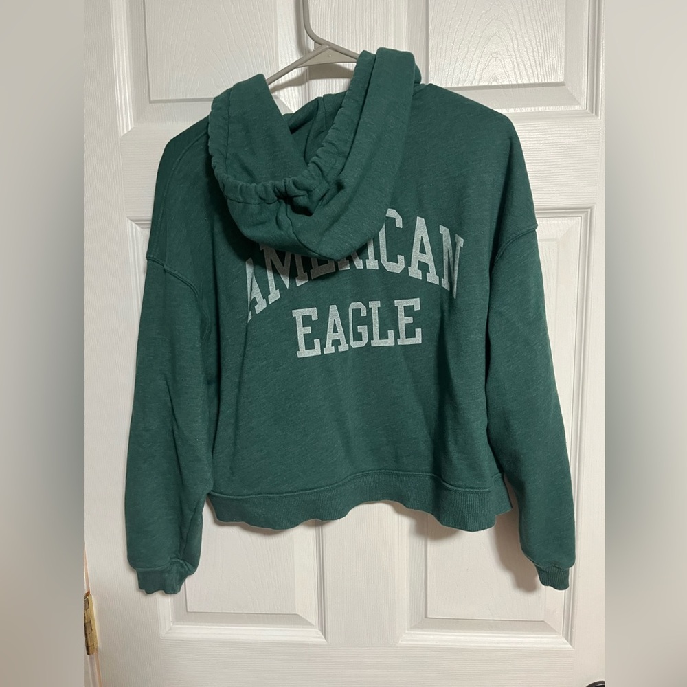 American Eagle Green Zip-Up Crop Sweatshirt - Picture 4 of 5